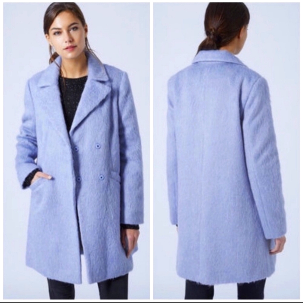 Topshop Blue Fuzzy Coat Size 6